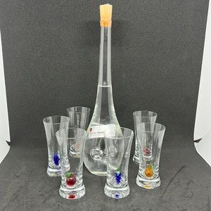 Vintage Rare Decanter and Fruit Detail Shot Glasses Set